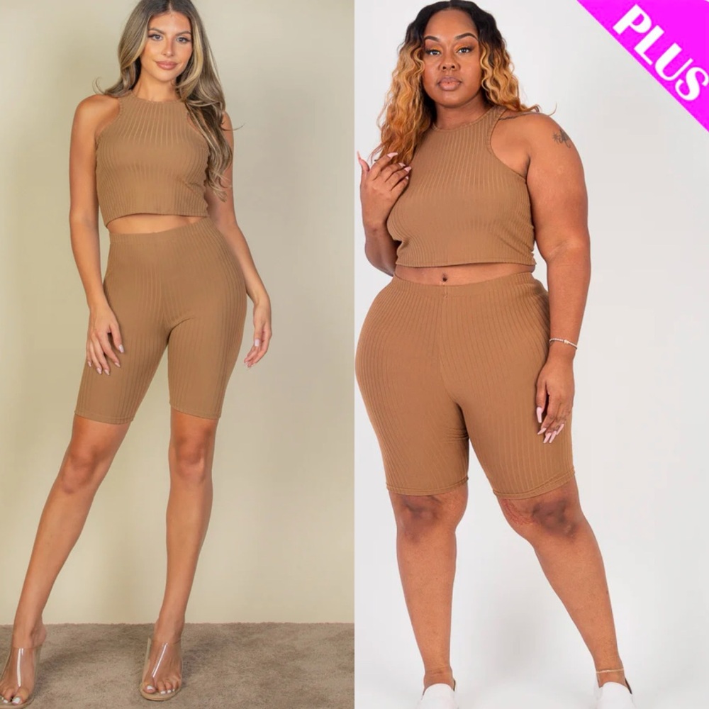 Tan Ribbed Two-Piece Set